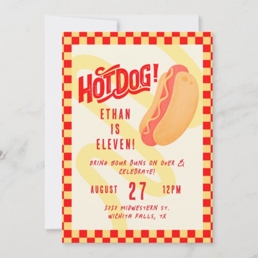 Invitation Hot Dog! Cook out themed, Any age birthday (Devant)