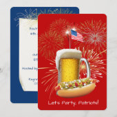Invitation Hot Dog et bière avec feux d'artifice et drapeau (Devant / Derrière)
