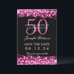 Invitation Hot Pink 50th Birthday Enregistrer la date avec le<br><div class="desc">Design élégant "50th Birthday Party" avec Hot Rose String Lights et nom personnalisé et détails texte. Facile à utiliser et facile à personnaliser. Commandez aujourd'hui !</div>