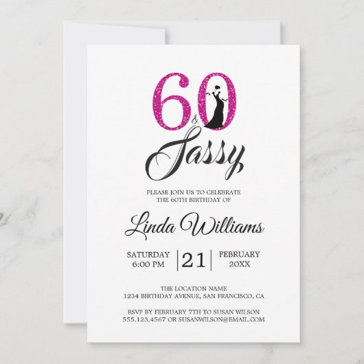 Invitation Hot Pink 60 et Sassy | 60e fête d'anniversaire (Devant)
