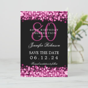 Invitation Hot Pink 80th Birthday Enregistrer la date avec le