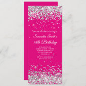 Invitation Hot Pink and Silver Glitter 18h Birthday (Devant / Derrière)