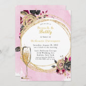 Invitation Hot Pink Black Peony Gold Brunch & Bubbly (Devant / Derrière)