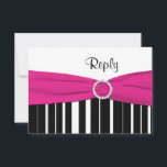 Invitation Hot Pink, Black, White 16th Birthday Reply Card<br><div class="desc">****VEUILLEZ NOTER que le ruban et les bijoux sont des images imprimées et ne sont pas réels. Cette carte RSVP chic rose chaud, noir et blanc rayé correspond à l'invitation du 16ème anniversaire présentée ci-dessous. Les choix de texte et de papier sont tous personnalisables. Si vous souhaitez changer quelque chose...</div>