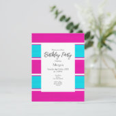 Invitation Hot Pink & Blue Cabana Stripes (Debout devant)