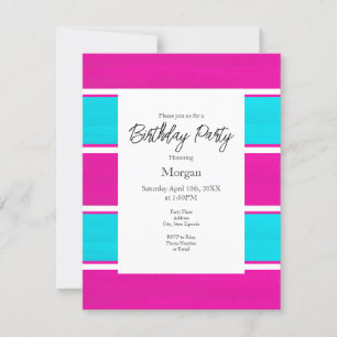 Invitation Hot Pink & Blue Cabana Stripes