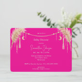 Invitation Hot Pink Boho Pampas Baby Shower (Debout devant)