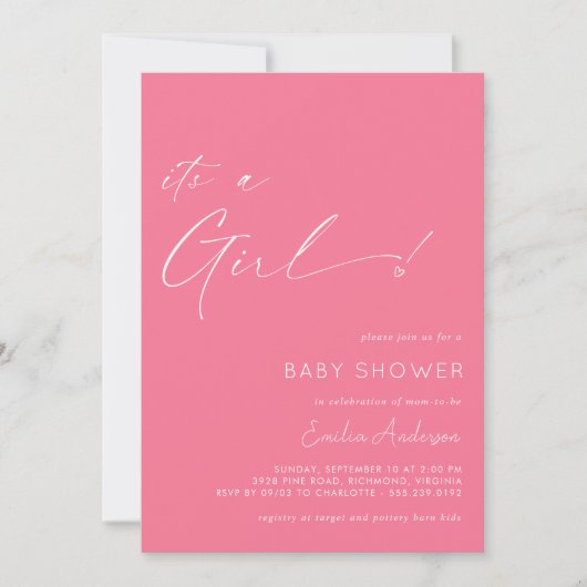 Invitation Hot Pink | Coeur mignon C'est un Baby shower de fi (Devant)