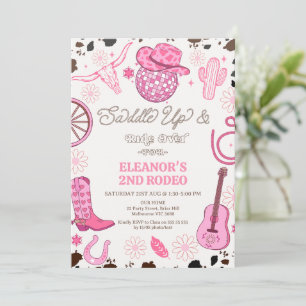 Invitation Hot Pink Cowgirl Disco Ball 2ème Rodeo Anniversair
