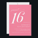 Invitation Hot Pink | Cute Bright Cerise Sweet 16 Anniversair<br><div class="desc">Invitations à la fête du 16e anniversaire avec accents de script. Simple,  décontracté et joli. Couleur rose vif avec police blanche.</div>