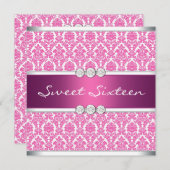 Invitation Hot Pink Damask Sweet (Devant / Derrière)