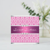 Invitation Hot Pink Damask Sweet (Debout devant)