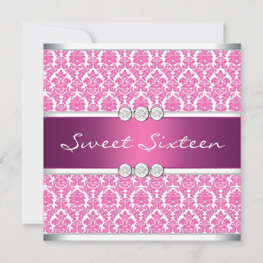 Invitation Hot Pink Damask Sweet (Devant)