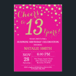 Invitation Hot Pink et Gold Surprise 13e anniversaire Diamond<br><div class="desc">Invitation surprise 13e anniversaire avec Arrière - plan Diamant de Parties scintillant rose et or Hot Pink. Gold Confetti.Anniversaire enfant. Ado adolescente,  garçon ou fille,  anniversaire.
Pour plus de personnalisation,  cliquez sur le bouton "Customiser" et utilisez notre outil de conception pour modifier ce modèle.</div>