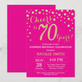 Invitation Hot Pink et Gold Surprise 70e anniversaire Diamond (Devant / Derrière)