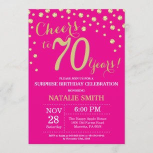 Invitation Hot Pink et Gold Surprise 70e anniversaire Diamond