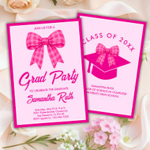 Hot Pink Gingham Bow Graduation Party
