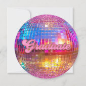 Invitation Hot Pink Glitter Disco Ball Party Graduation (Dos)