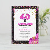 Invitation Hot Pink Gold Forty Fabuleux 40e anniversaire (Debout devant)