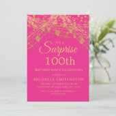 Invitation Hot Pink Gold Surprise 100e anniversaire (Debout devant)