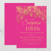 Invitation Hot Pink Gold Surprise 100e anniversaire (Devant / Derrière)