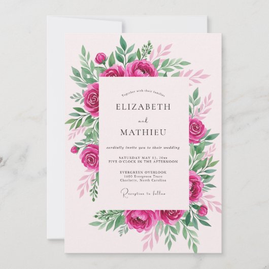 Invitation Hot Pink Graceful Spring Wedding (Devant)
