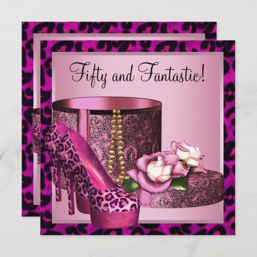 Invitation Hot Pink Leopard 50e fête d'anniversaire (Devant / Derrière)