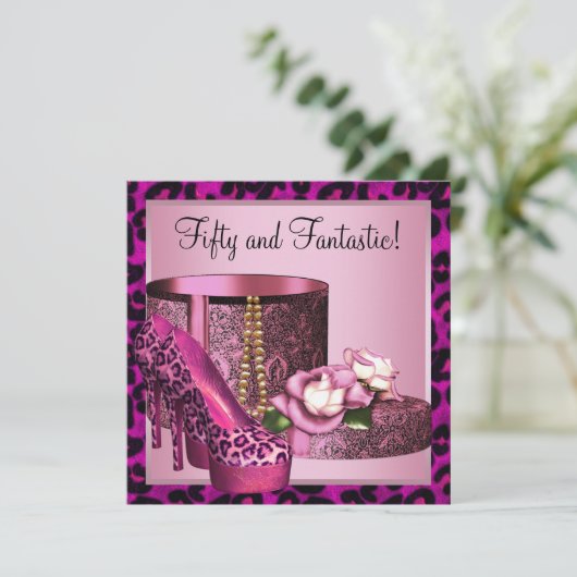 Invitation Hot Pink Leopard 50e fête d'anniversaire (Debout devant)