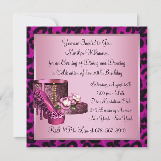 Invitation Hot Pink Leopard 50e fête d'anniversaire (Dos)