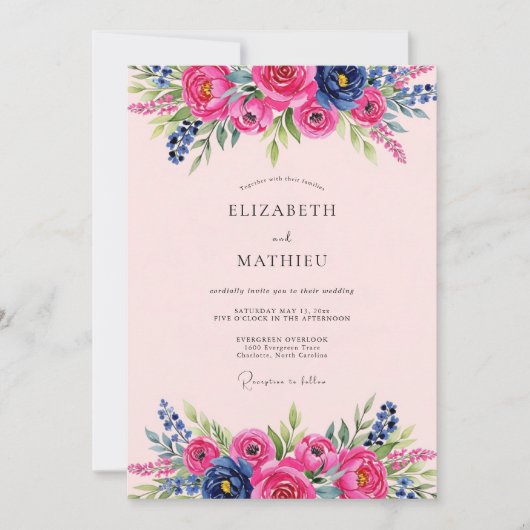 Invitation Hot Pink Lively Summer Wedding (Devant)