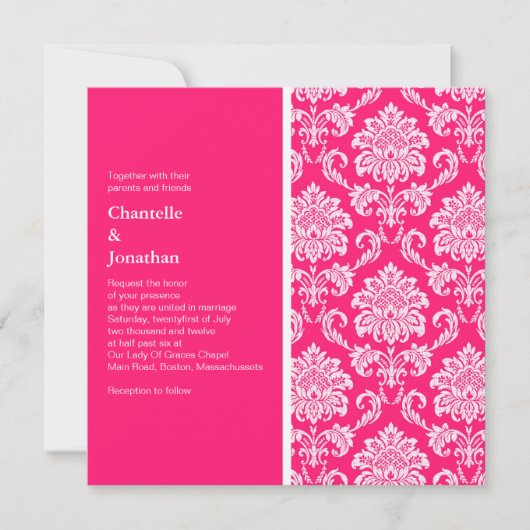 Invitation Hot Pink Mariage damassé (Devant)