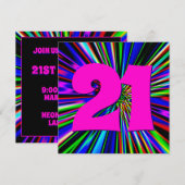 Invitation Hot Pink Neon Lights Club 21e anniversaire (Devant / Derrière)