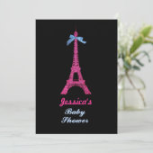 Invitation Hot Pink Paris Tour Eiffel Baby shower (Debout devant)