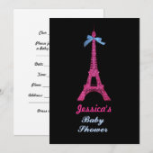 Invitation Hot Pink Paris Tour Eiffel Baby shower (Devant / Derrière)