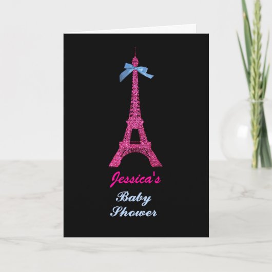 Invitation Hot Pink Paris Tour Eiffel Baby shower (Devant)