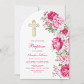 Invitation Hot Pink Peonies Arch Baptism (Devant)