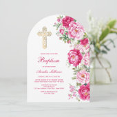 Invitation Hot Pink Peonies Arch Baptism (Debout devant)
