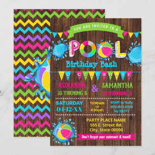 Invitation Hot Pink Pool fête d'anniversaire basque combiné f