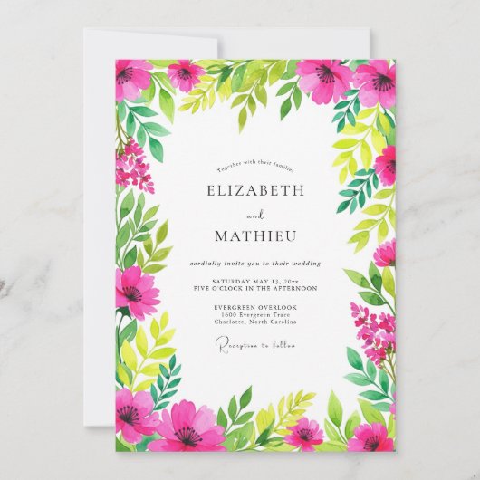 Invitation Hot Pink Spirited Spring Wedding (Devant)