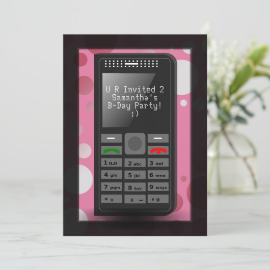 Invitation Hot Pink Téléphone Ado Anniversaire Fête Invitatio (Debout devant)