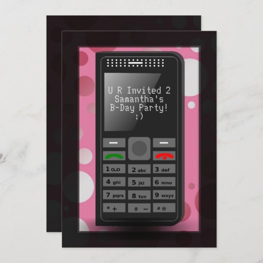Invitation Hot Pink Téléphone Ado Anniversaire Fête Invitatio (Devant / Derrière)