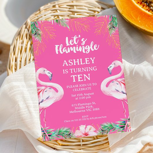 Invitation Hot rose Any Age Flamant rose Flamingle Anniversai