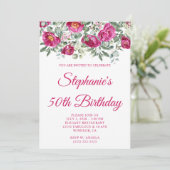 Invitation Hot rose Aquarelle Peonies 50e anniversaire (Debout devant)