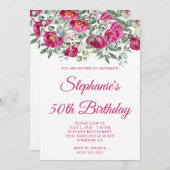 Invitation Hot rose Aquarelle Peonies 50e anniversaire (Devant / Derrière)