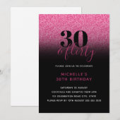 Invitation Hot Rose & Black Faux Parties scintillant 30 & Fli (Devant / Derrière)