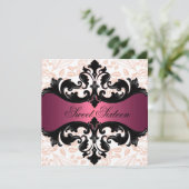 Invitation Hot rose & Black Floral Damask Anniversaire Invita (Debout devant)