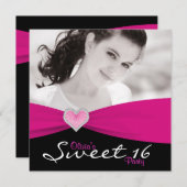 Invitation Hot rose Black Sweet 16 Anniversaire (Devant / Derrière)