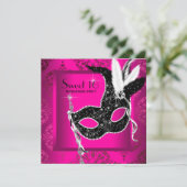 Invitation Hot rose Black Sweet 16 Masquerade Party (Debout devant)