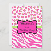 Invitation Hot rose blanc Zebra Leopard 21e fête d'anniversai (Devant)