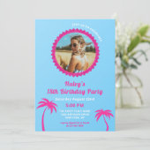 Invitation Hot rose & Blue Photo moderne 18e anniversaire (Debout devant)